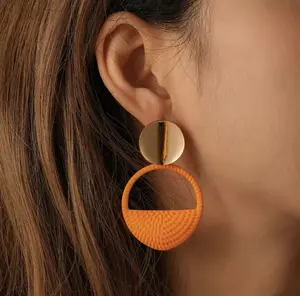 Pair Green/Orange Painted Geometric Round Shape Earring, Pink Geometric Shape, White Acrylic Square Geometric Metal Dangle Earrings.