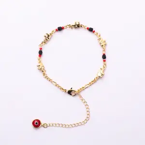 Trendytry 14K Gold-Plated Anklet for Women, Evil Eye Elephant Good Luck Charm, Adjustable Length, Versatile Beach Vacation Accessory, Gift Box Set