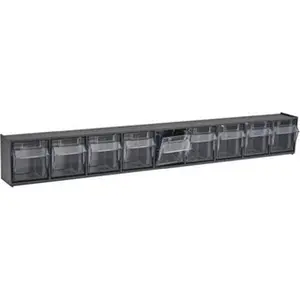 Quantum Storage Systems 9 Compartment Gray Small Parts Tip Out Stacking Bin Organizer 23-5/8" Wide x 3-1/8" High x 2-1/2" Deep, Polystyrene Frame, 2-3/16" Bin Width x 2-1/2" Bin Height x 1-3/4" Bin Depth QTB 309 GRAY