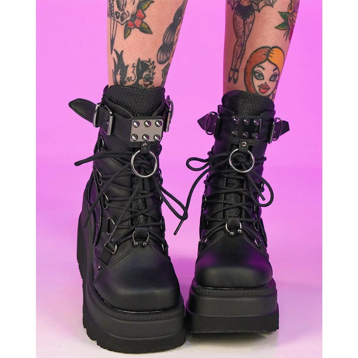 Demonia Shaker Black Vegan Wedge Platform Girl Footwear Women Walking Shoes