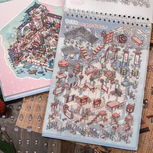 20 Sheets/book Sticker Book, Miniature Landscape Series Classical Style, Decorative Paper Craft Supplies for Kids & Adults, Scrapbooking