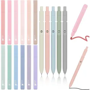 17 count Aesthetic  Highlighter and Pen Set  Highlighters No Bleed Through Set 12 Pastel Highlighter Colored Markers 5 Cute Gel Pens for School Bibles Study Journaling Supplies(Simple Style)