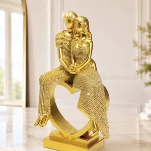 Luxury Couple Heart Ornament, Perfect for Bedside Table, Entryway, Living Room TV Stand, Elegant Home Decor Item