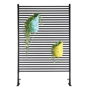 71.26''x46.65'' Outdoor Privacy Screens Freestanding,Metal Privacy Fence Panels for Outside, Slatted Privacy Screens with Stand,Black(Using high-quality and premium materials)