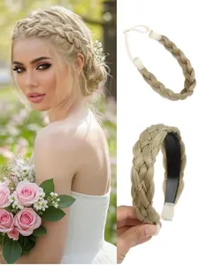 （Light brown）2-Pack: 14-Inch Braided Headbands for Women Synthetic Fiber Hairbands featuring a Pre-StretchedBraided Design and Non-Slip Comb Teeth. Stylish andVersatile, Perfect for Daily Wear, Parties, Carnivals, MusicFestivals, and Other Events.