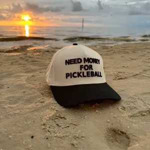 Cream/Black "Need Money For Pickleball" Snapback Hat - Stylish Beachwear Accessory for Pickleball Enthusiasts