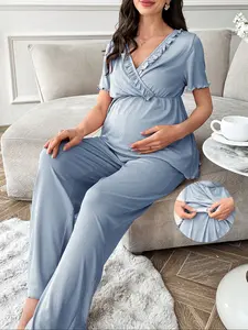 Maternity Nursing Sleepwear Set, Maternity Breastfeeding Pjs, Pure Cotton Breastfeeding Pajamas for Spring Summer, Comfortable Home Wear for Pregnant Women