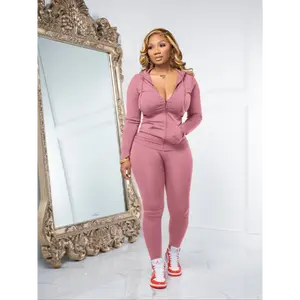 Women Two Piece Outfits Sets Bodycon Long Sleeve Zip Up Hoodie Jacket Jogger Matching Sweat Pants Set