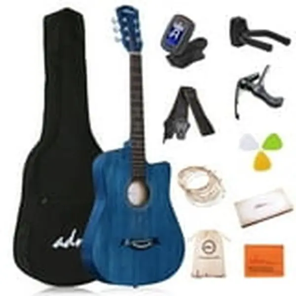 38'' Acoustic Cutaway Guitar for Kids Beginner Kit with Free Lessons, Tuner, Blue