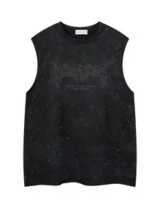Men's Summer New Design Starry Sky Letter Print Round Neck Vest, Casual Sports Sleeveless Printed T-Shirt, Trendy Streetwear for Men, Versatile Fashion Top Menswear