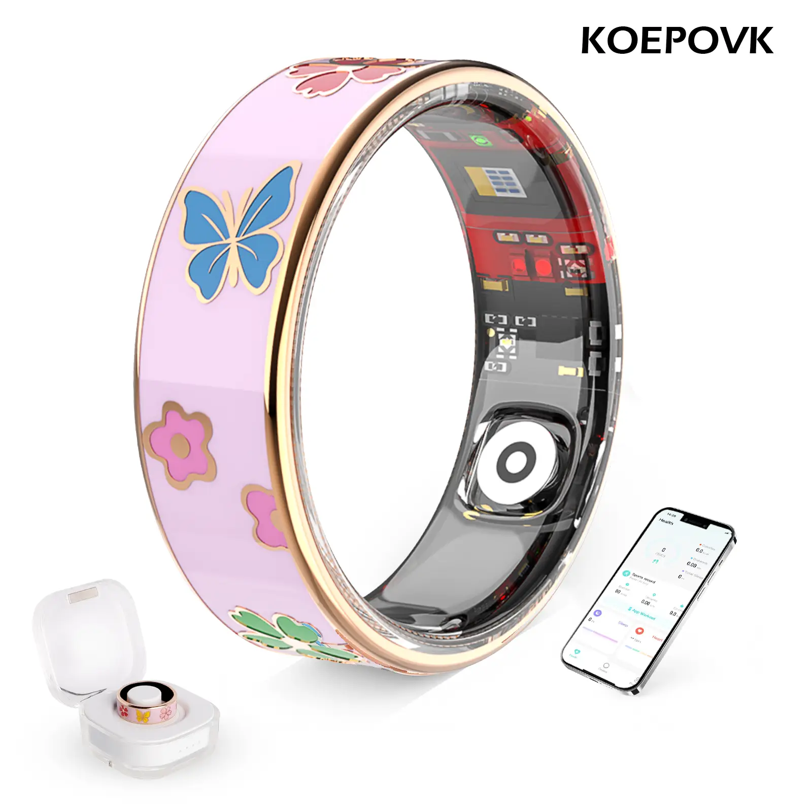 KOEPOVK Butterfly Enamel Smart Ring | Romantic & Stylish Gift for Women & Couples | Sleep Monitor & Fitness Tracker | Perfect for Halloween & Christma