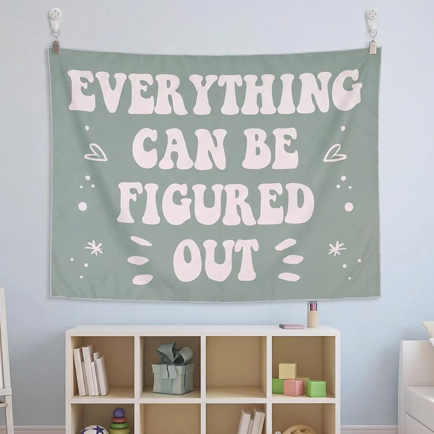 Motivational Classroom Wall Tapestry - "Everything Can Be Figured Out" Durable Polyester Wall Hanging, Positive Affirmation Decoration, Ideal Teacher Gift, Suitable for Bed Covers, Indoor Use & Beach Throwing Games