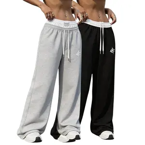 Men’s faux two-piece patchwork drawstring casual sweatpants with unique print, straight-leg, loose fit, versatile long pants for street style Short Beige Plain Trouser Menswear
