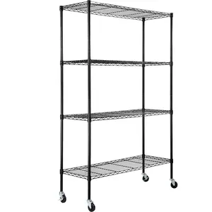 VEVOR Storage Shelving Unit with Wheels, 4-Tier Adjustable, 700 lbs Capacity, Heavy Duty Garage Shelves Metal Organizer Wire Rack, Black, 47.2" L x 17.7" W x 74" H for Kitchen Pantry Basement Bathroom Steel Set