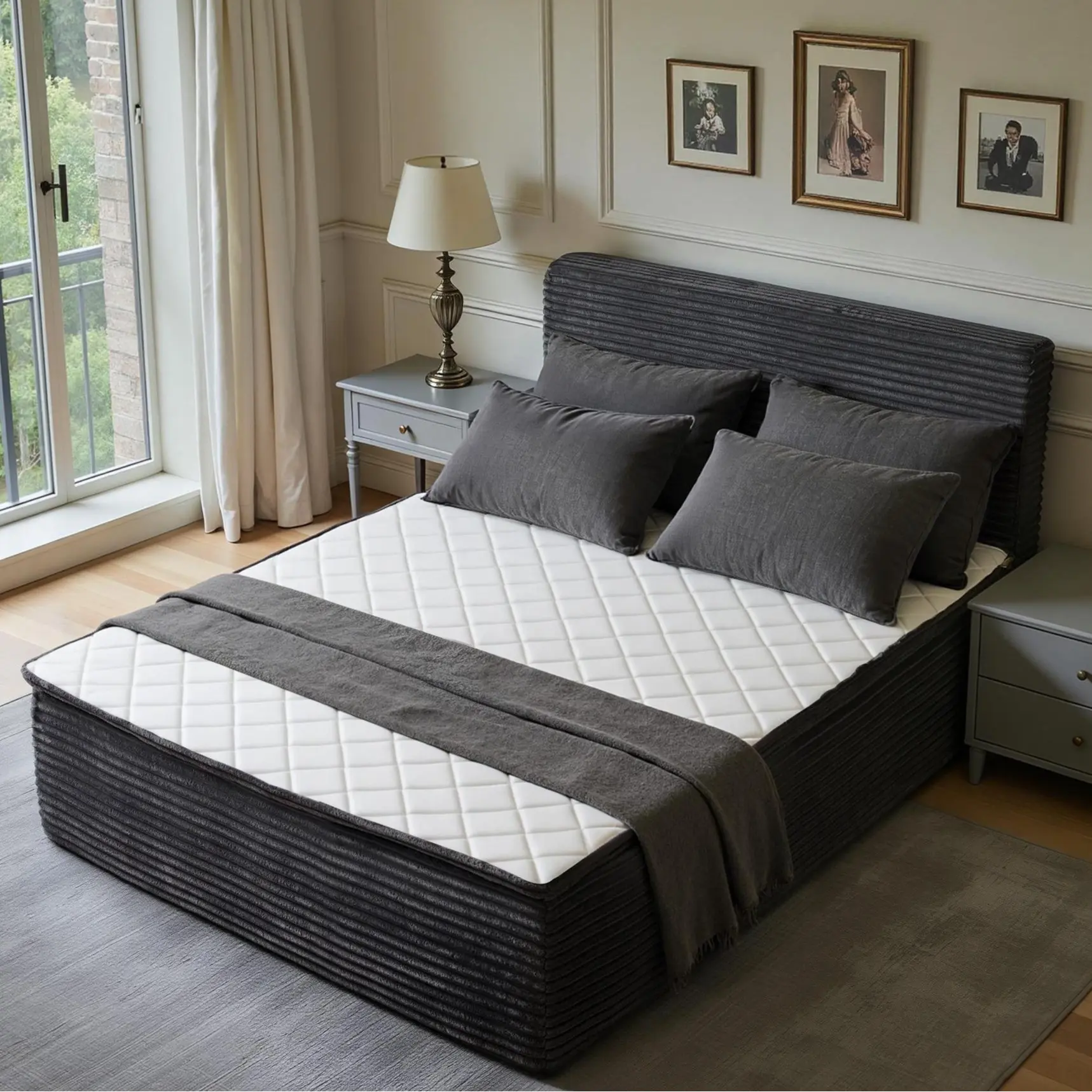 ALTRIGUS All-in-one Fully Boneless Sponge Bed Frame, Modern Floor Bed with Breathable Memory Foam Mattress & Headboard, Medium Firm Support, No Assembly Required,Suitable For RVs, Guest Rooms, Apartments, And Offices,Queen Full Twin Size