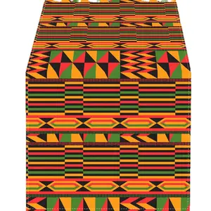 Kwanzaa Linen Table Runner, African Ethnic Style Table Decoration, Red Green Black Kinara Candle Print Table Runner for Dining Room, Holiday Party Home Decor, Custom Supported