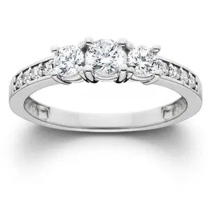 1Ct Diamond EX3 Lab Grown Three Stone Engagement Ring 10k White Gold