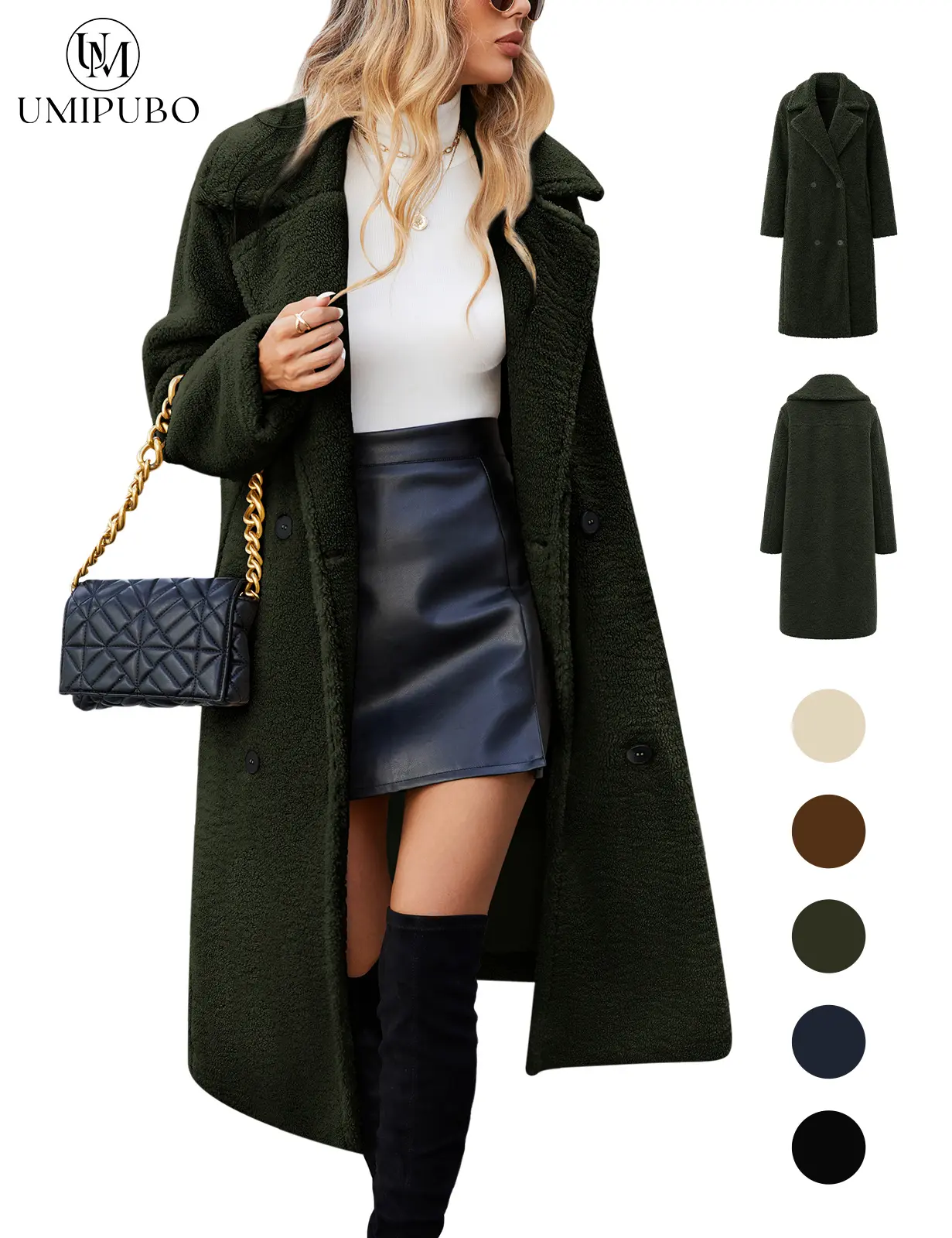 UMIPUBO Women's Fleece Long Sleeve Cardigan Coat - Fuzzy Lapel, Open Front, Fluffy Faux Fur, Warm Outerwear Tops for Winter