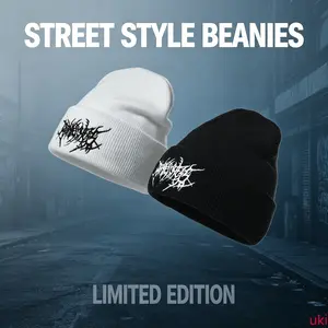 Unisex Solid Color Embroidered Gothic Punk Knit Beanie - Adjustable Acrylic Skull Cap, Soft Warm Autumn Winter Sports Outdoor Headwear for Daily Use, Couple Wear