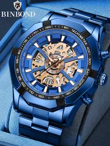 Binbond S033 Luxury Hollow-Out Non-Mechanical Business Quartz Analog Face Men's Watch, 30m Waterproof Fashion Design, Classic Men's Watch