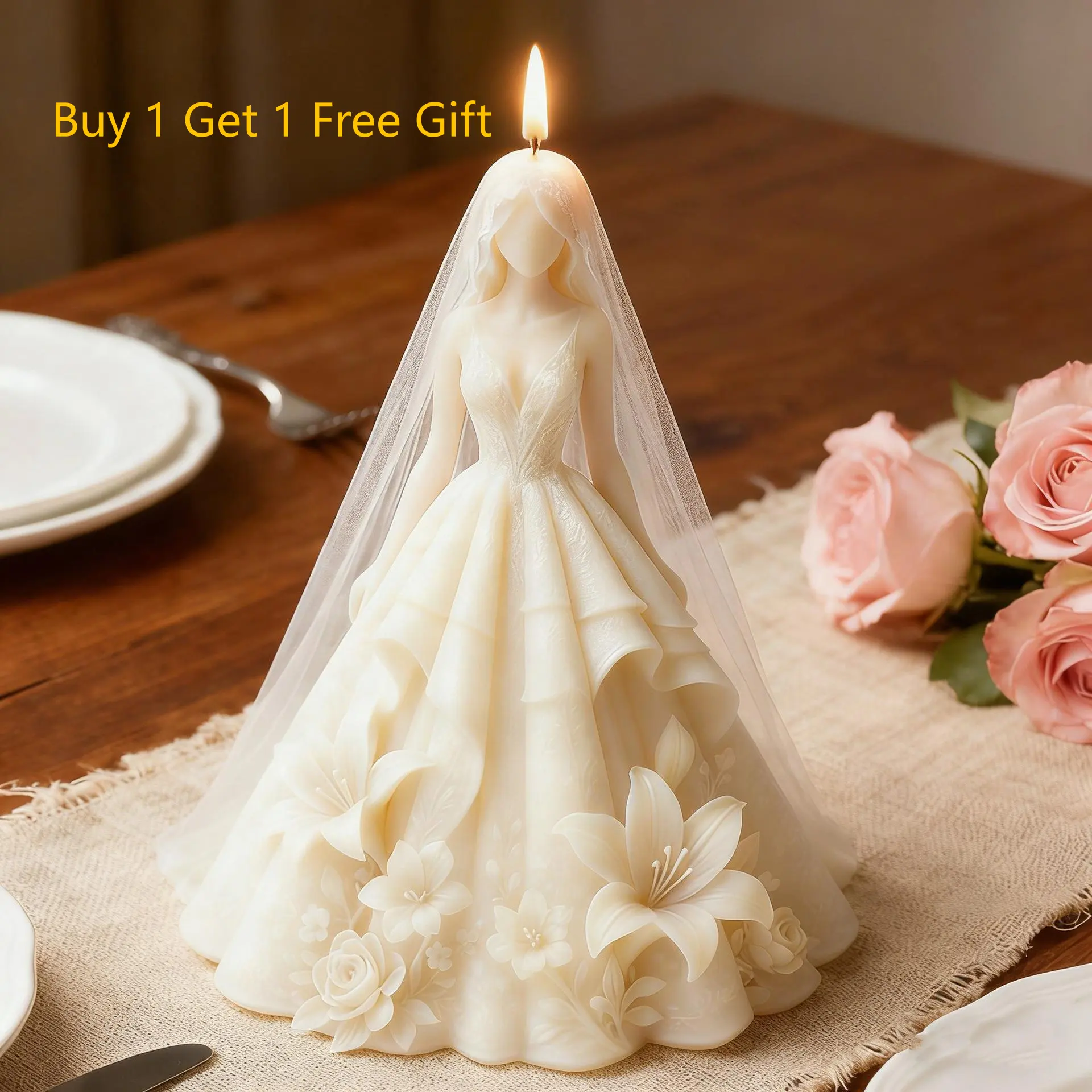Bridal Silhouette Candle Mold| (Buy 1 Get 1 Free Gift）3D Silicone Mold for Wedding-Themed Candles & Plaster Keepsakes, Candle Molds For Candle Making, Molding