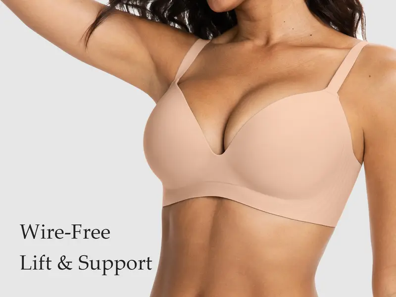 VRCOMFY Women’s T-Shirt Wireless Bra, Wirefree Comfortable Bra, Plunge Bra, Smooth Straps Womenswear, Everyday Wear