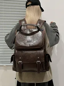 Vintage Luxurious PU Simple Flip Cover Backpack Handbag Shoulder Bag, Versatile Commute School Daily Casual Large Capacity Unisex