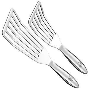 Gourmet Easy Fish Spatula Stainless Steel Combo, 1 Large Fish Turner + 1 Small Griddle Spatula, Metal Slotted & Frying Spatula Kitchen Utensils