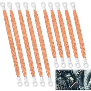 10pcs Universal 10/12 inch Braided Copper Engine Ground Strap Kit with Wire Connectors for Most Cars