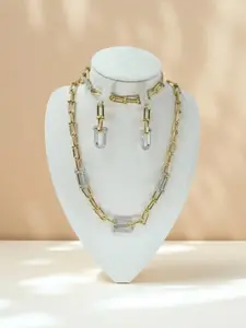3 Piece Luxury Jewelry Set, Stainless Steel Rhinestone U-Chain Necklace Bracelet Earrings, Hypoallergenic Fashion Accessories