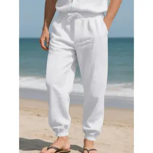 Men's Lightweight Linen Cotton Pants, Loose-Fitting Beach Yoga Wide-Leg Jeans, Vanvene Men's Casual Summer Clothing, Breathable Comfort Fit(Sheets)