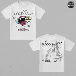 Enhypen Blood Saga World Tour 2026 Vintage T-Shirt Kpop Concert Graphic Tee Double Sided Vampire Aesthetic Shirt Seoul Tokyo Macau Tour Dates Acid Oversized Streetwear Unisex Fan Gift Summer Outfit, Gift for Girl Friend