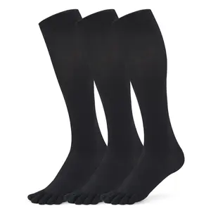 CoolMax Compression Toe Socks for Women Men 20-30mmHg 3 Pairs Knee High Socks for Athletic Multicolor Breathable Ankle Women's Non-Slip Pilates Men's Breathable Patchwork Crew Socks