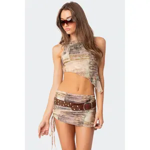 Boa Mesh Asymmetric Printed Top