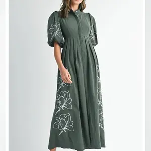 Army green Button up dress