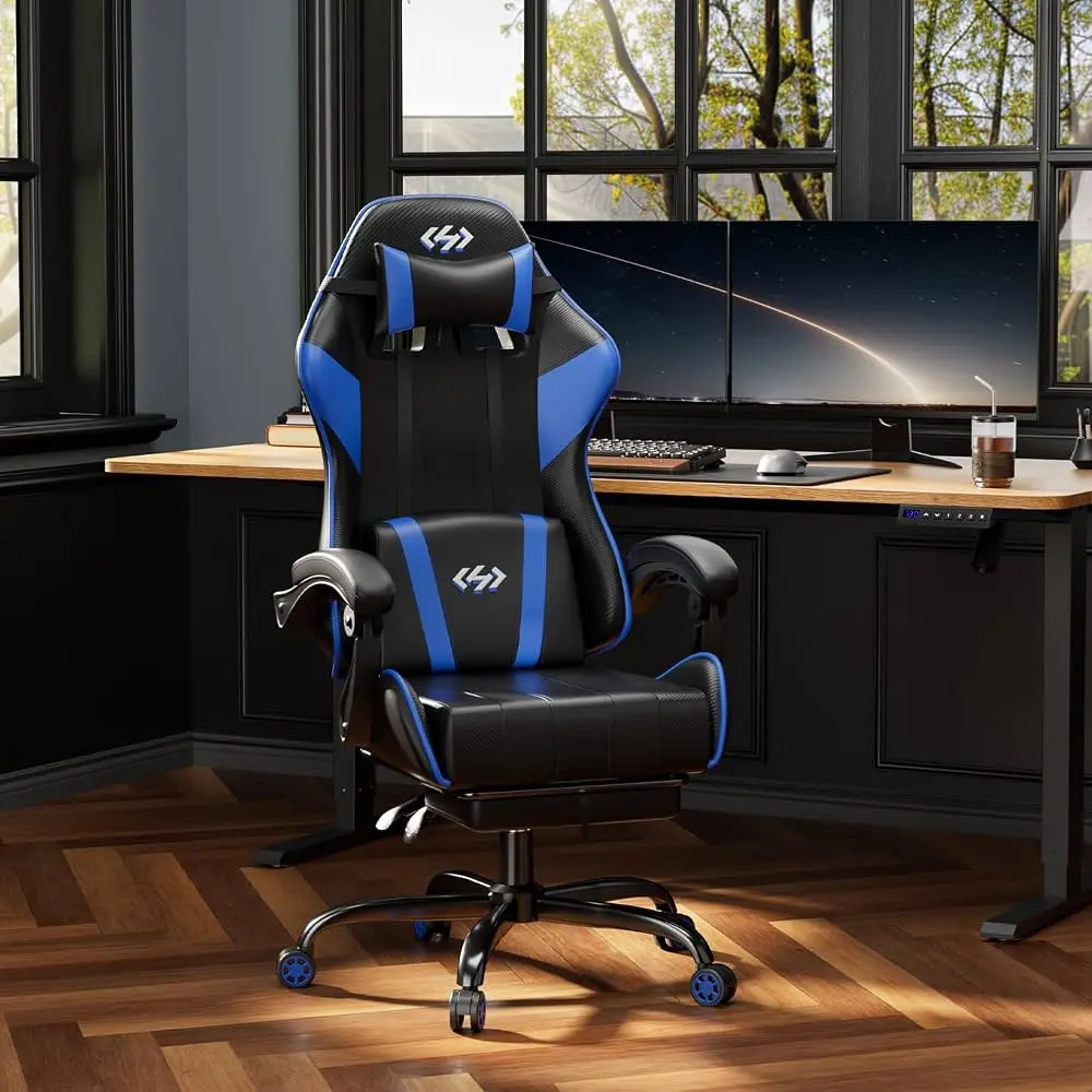 Ecofurnix Gaming Chair, Ergonomic Computer Office Chair with Lumbar Support Footrest Headrest,  Height & Backrest Angle Video Gamer Chair, PU Leather, 360° Swivel use massage desk chair executive high back executive office chair Mesh Reclining ar duty sum