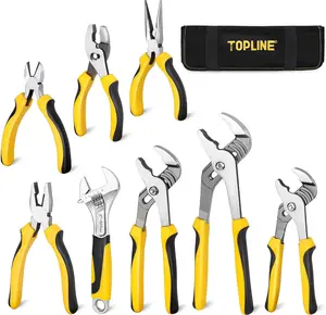 TOPLINE 8-Piece Pliers & Wrench Set – Adjustable Wrench, Groove Joint, Linesman, Slip Joint, Long Nose & Diagonal Pliers with Rolling Pouch for Home Repair