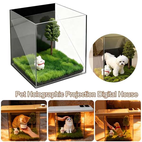 Pet Holographic Projection Digital House Acrylic Memorial Box for Cat & Dog 3D Projector Eternal Display Case with Green Grass and Tree