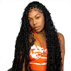 Synthetic Full Lace Braided Wigs Knotless Braids Wigs Lace Front Cornrow Stitch Braids Curly Braided Wig Bohemia for Black Women summer daily wear