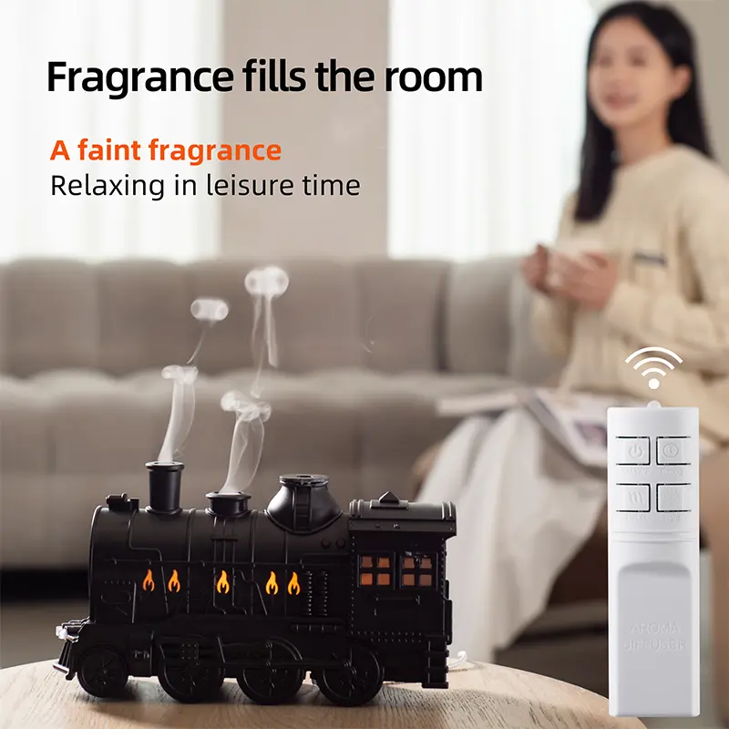 Retro Desktop Small Train Aromatherapy Humidifier - Essential Oil Compatible, Large Fog Output, Remote Controlled, US Plug for Home Use, Fragrance Machine
