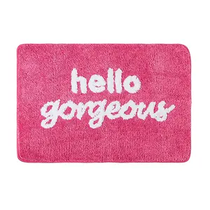 Hello Beautiful Bath Mat Hot Pink Blush Peach Coral Cute Bathroom Rugs for Girls Hello Gorgeous Funny Shower Fun Bathroom Decor Non-Slip Washable Kids Women