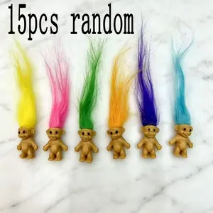 15pcs Random Trolls Figures, Figurine Set, Cute Together Figures, Mini Long Hair Clown Dolls, Single Color Hair Girl Toys, Non-Toxic Abs Material, Perfect for Kids Party Gifts
