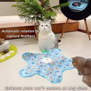 Interactive Cat Toy Hide and Seek Mat, Rechargeable Electric Feather Teaser with 3 Modes, Automatic Moving Cat Toy for Indoor Cats & Kittens