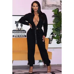 Long Sleeve Sporty Jumpsuit With An Adjustable Accent Belt + Zipper Details