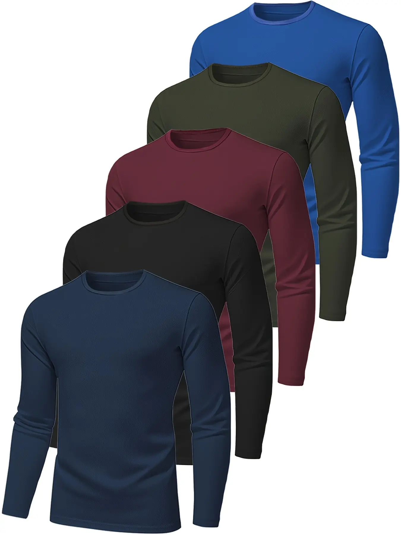Men's Long Sleeve Shirts Fitted Cut Set of 5, Quick Dry Moisture Wicking Breathable UV Protection, Ideal for Fishing Exercise Gym, Spring & Fall Athletic Sportswear, Activewear Clothes Quick Drying Sportswear