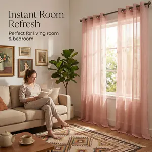 Curtain Club 2 Panels 52x95inch bamboo gauze semi transparent curtains with eyelets, artificial linen semi transparent sheer fabric, perfect Christmas gift for bedroom and living room L12