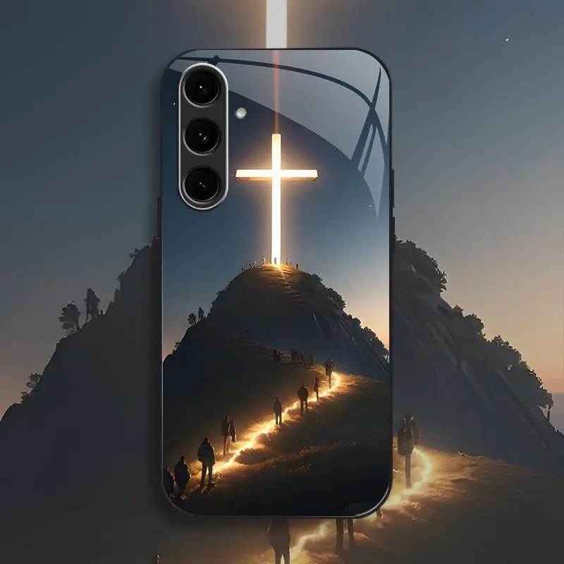 Suitable for [Galaxy S24 Fe] New high-end Jesus glass mobile phone case New business simple glass mobile phone case Affordable price Anti-drop and anti-fingerprint 995