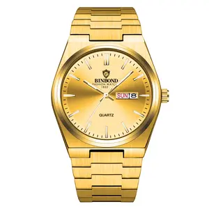 OIDEA Men Casual Business Watch: Gold Stainless Steel Waterproof Quartz Analog Luminous Hands Day Date Display Adjustable Solid Band Wristwatch