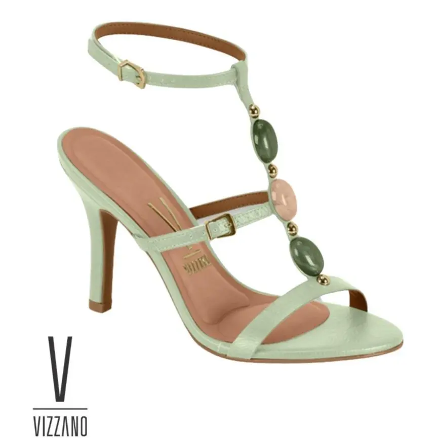 Vizzano Gemstone Elegance High Heel Sandals – Chic Ankle Strap Heels for Women  Luxury Gem Embellished Stiletto Heels – Elegant Party Sandals  Crystal Beaded Strap Heels – Trendy Dress Sandals with Gem Detail