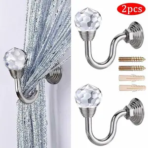 2pcs Crystal Curtain Holdback Hanger Wall Tie Backs Hooks Holder Curtain Tie Back Window Additions